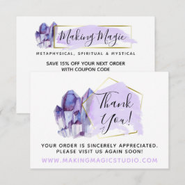 Convites Obrigado Cristais de Aquarela e Placa Boho Dourada