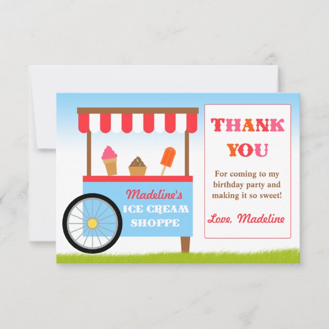 Convites Obrigado da festa de aniversário do sorvete você (Frente)
