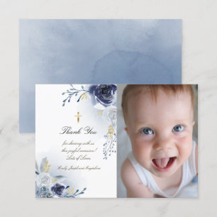 Convites obrigado de batismo rosas azuis