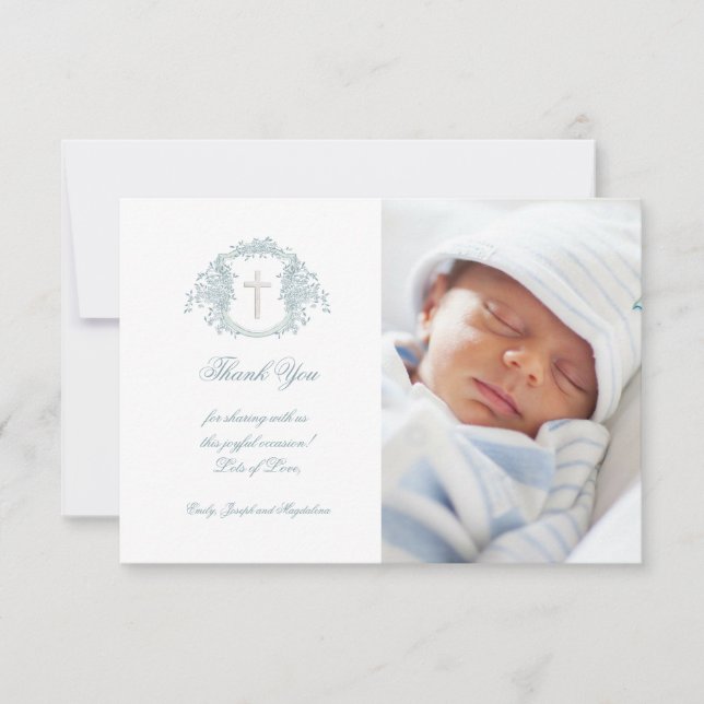 Convites Obrigado de batismo, sua crista floral azul (Frente)