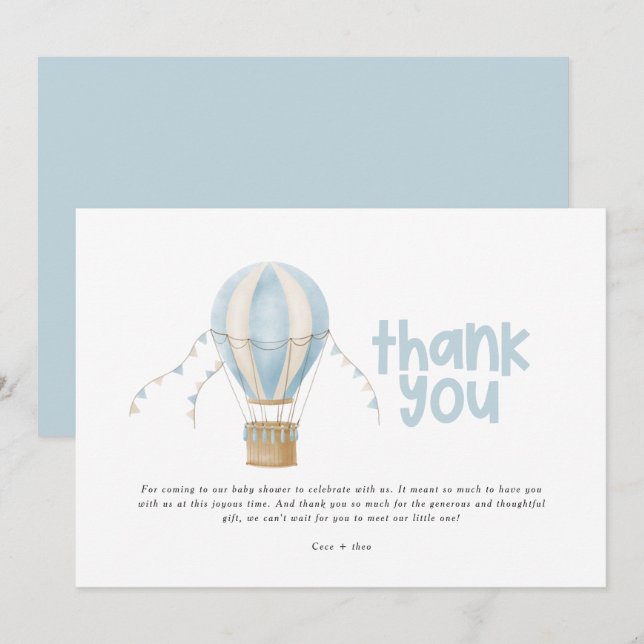 Convites obrigado do chá de fraldas seu balão de ar quente  (Frente/Verso)