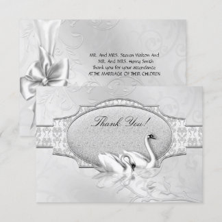 Convites Obrigado Elegante Casamento Cisnes Prata e Branco 