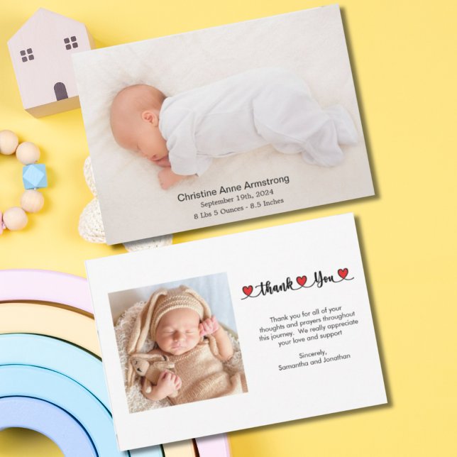 Convites Obrigado Hearts Nome Birth Announement Card (Criador carregado)