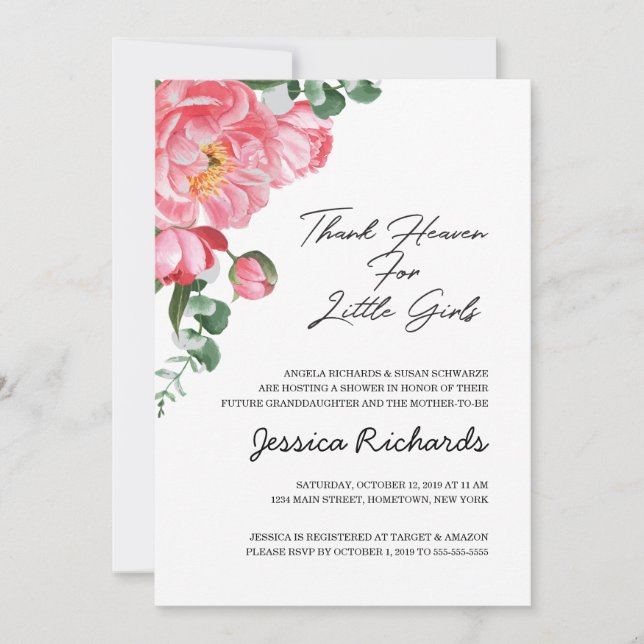 Convites Obrigado Heaven for Little Girls Chá Invitation (Frente)