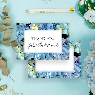 Convites Obrigado liso do casamento floral azul do