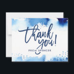 Convites OBRIGADO OBSERVE marinho azul-aquarela com letra m<br><div class="desc">pelo kat massard >> kat@simplysweetPAPERIE.com << Uma maneira simples e na moda de dizer obrigado para o seu convidado para assistir ao BAR do seu filho MITZVAH Setup como modelo é simples você adicionar seus próprios detalhes ou clicar no botão personalizar e você pode adicionar ou alterar texto, fontes, tamanhos...</div>