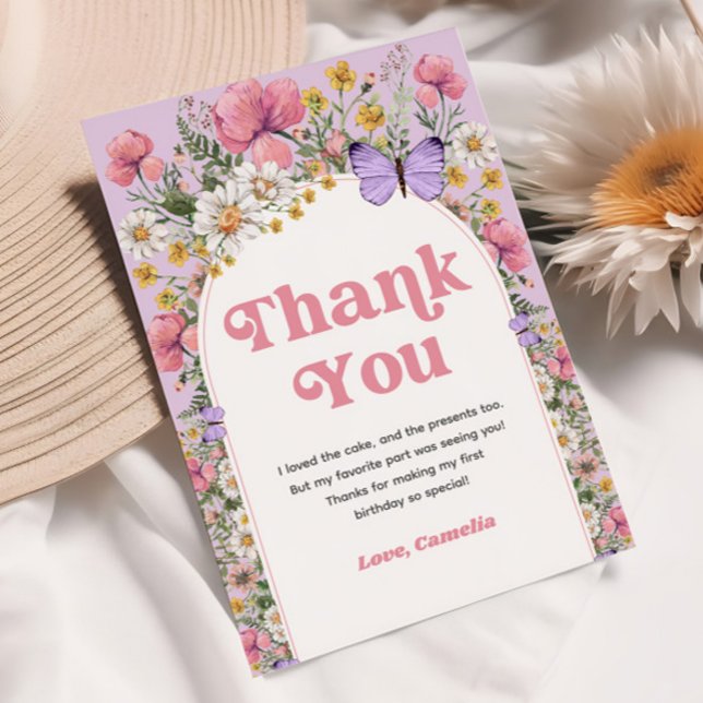 Convites Obrigado pelo aniversário da borboleta Wildflower (Wildflower Butterfly Birthday Thank You)