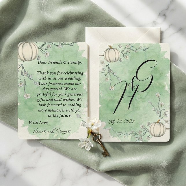 Convites Obrigado pelo casamento abóbora verde rústico (Criador carregado)