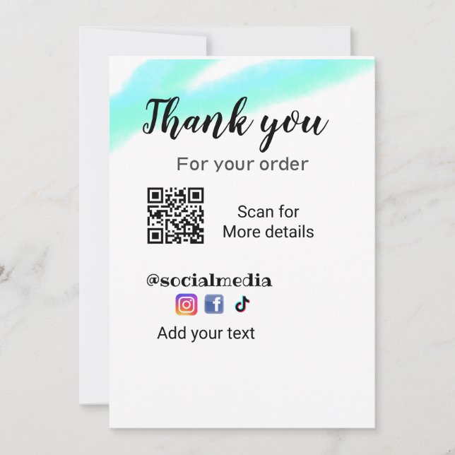 Convites Obrigado pelo seu pedido adicionar q r detalhes de (Frente)