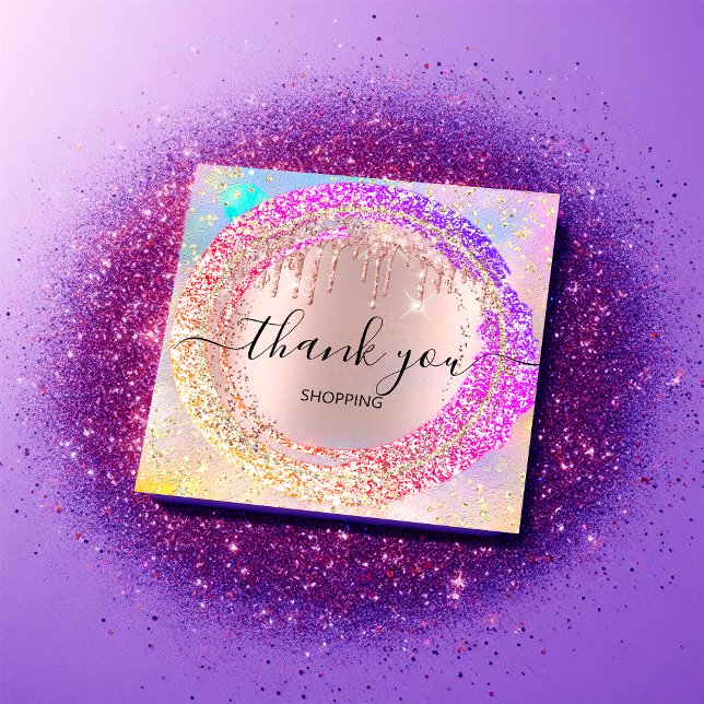 Convites Obrigado Por Comprar A Holografia Rosa Brilhante (Thank You Shopping Glitter Pink Holograph Invitation)