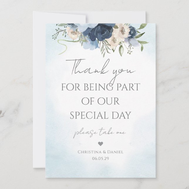 Convites Obrigado por Fazer Parte do Nosso Dia Floral Azul (Frente)