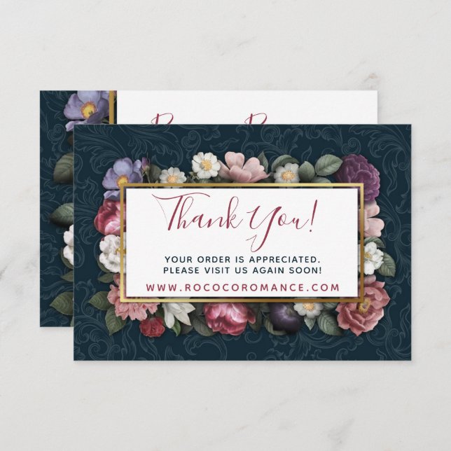 Convites Obrigado Rococo Damask & Elegant Floral Card (Frente/Verso)
