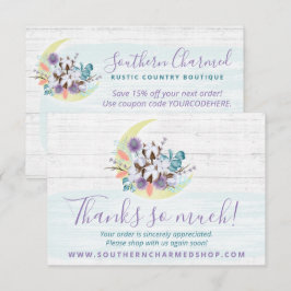 Convites Obrigado Southern Floral Cotton Moon Rustic Card