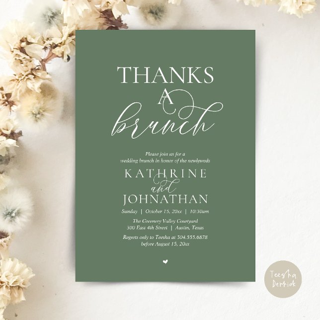 Convites Obrigado Um Brunch, Casamento Moderno e Elegante (Thanks A Brunch, Modern Classy Wedding Invitation Card in Sage Green)