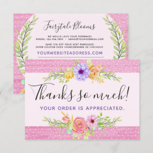 Convites Obrigado Whimsical Floral Rosa Russo Wood Card
