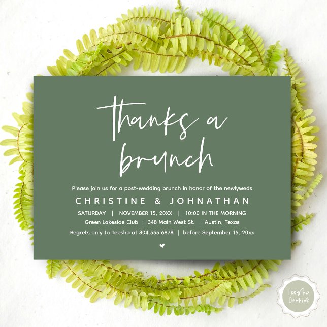Convites Obrigados A Brunch, Celebração de Casamento Poste  (Thanks a brunch, The Morning After, post wedding celebration invitation card, PDF, Greenery sage )