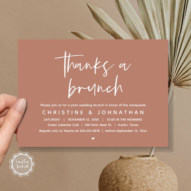 Convites Obrigados A Brunch, Celebração de Casamento Poste  (Thanks a brunch, The Morning After, post wedding celebration invitation card, PDF, Terracotta Brown)