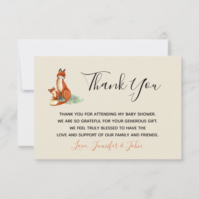 Convites Obrigados de Ilustração Momma Fox e Baby Watercolo (Verso)