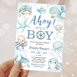 Convites Ocean Ahoy It's A Boy Blue Sea Baby Shower