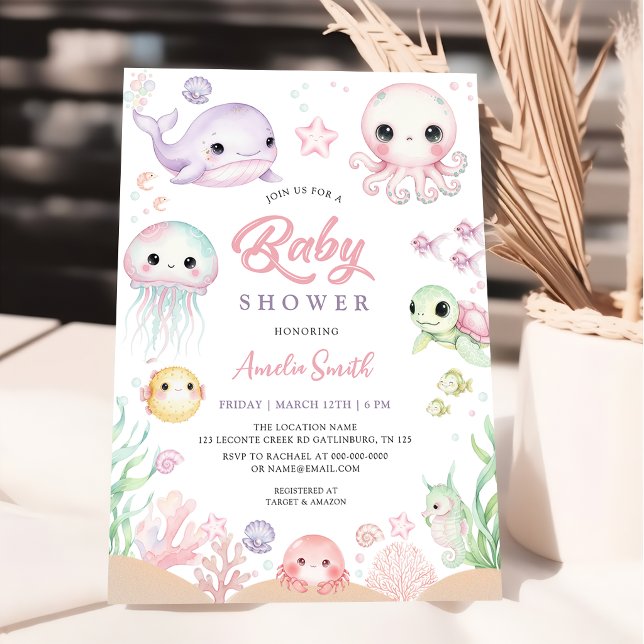 Convites Ocean Animal Baby Shower (Criador carregado)