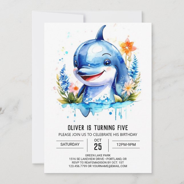Convites Ocean Animal Fantasy Dolphin Birthday (Frente)