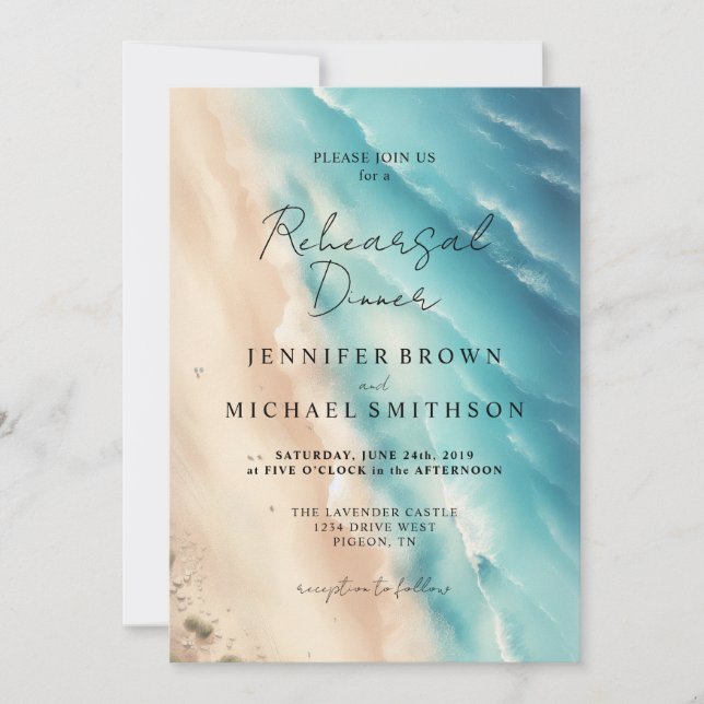 Convites Ocean Beach Dual Side Watercolor Wedding (Frente)