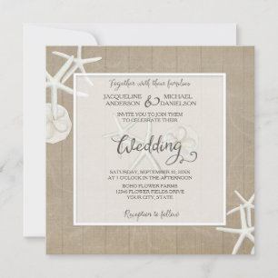 Convites Ocean Beach Wedding Starfish Wood Damask Rustic