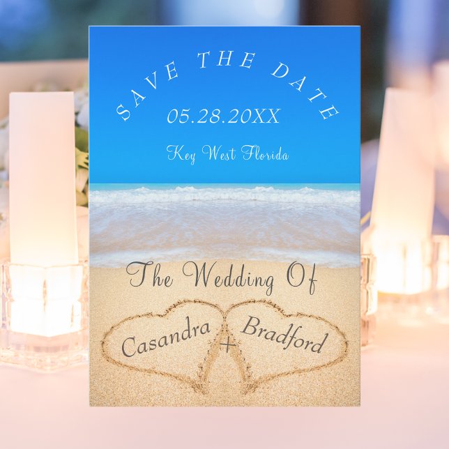 Convites Ocean Blue Beach Wedding 2 Hearts in the Sand (Criador carregado)
