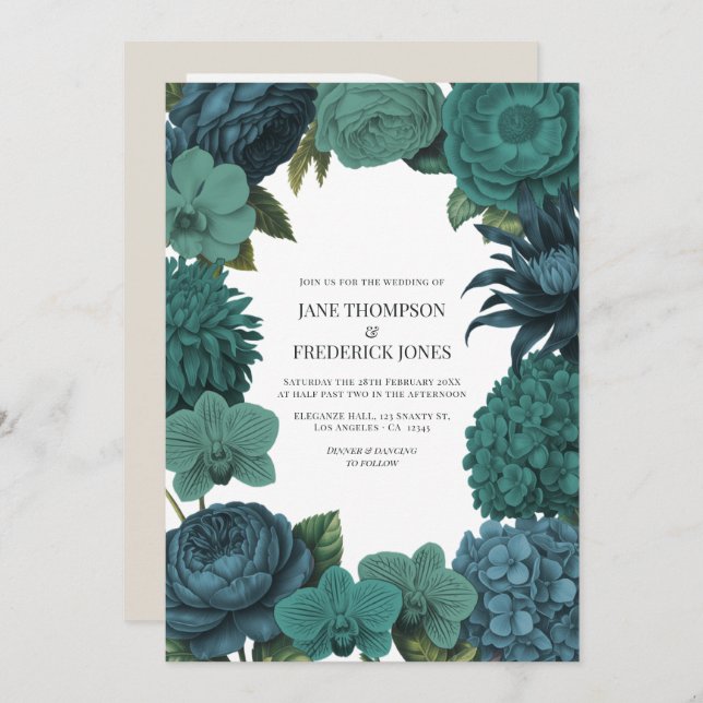 Convites Ocean Emerald, Deep Lagoon & Tidepool Teal Wedding (Frente/Verso)