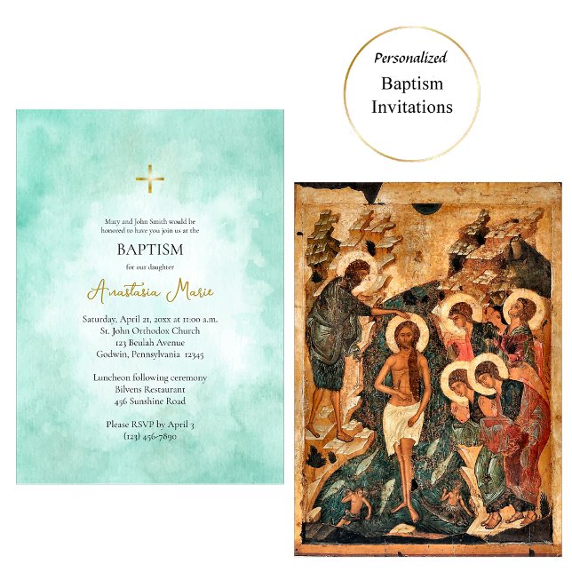 Convites Ocean Foam Orthodox Christian Baptism (Criador carregado)
