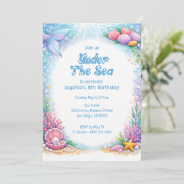 Convites Ocean Mermaid Girls Oneder the Sea 8th Birthday 