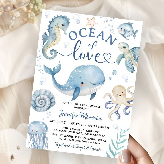 Convites Ocean Sea Whale Baby Shower Invitation Boy (Criador carregado)