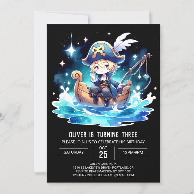 Convites Ocean Simple Pirate Birthday (Frente)
