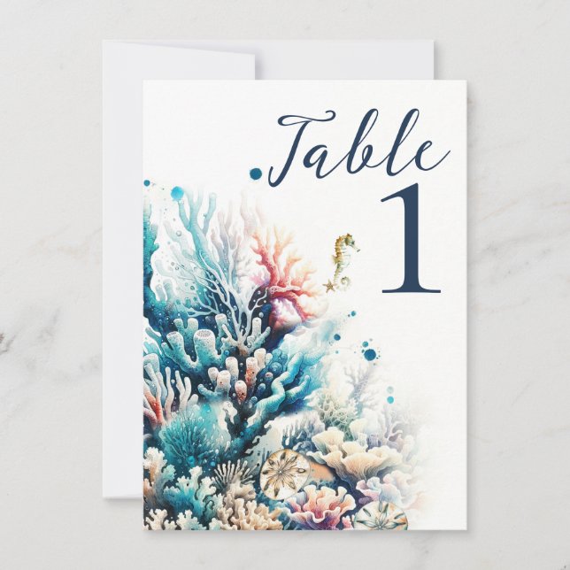 Convites Ocean Splash Mar Coral Aquarela Casamento (Frente)