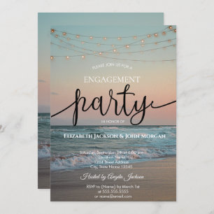 Convites Ocean Sunset,String Lights Script Noivado