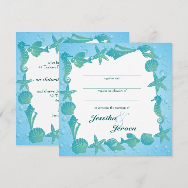 Convites Ocean Theme Wedding invitation (Frente/Verso)