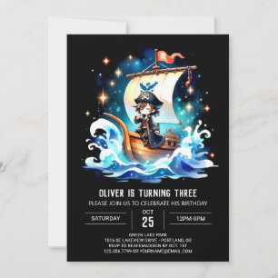 Convites Ocean Watercolor Pirate Birthday