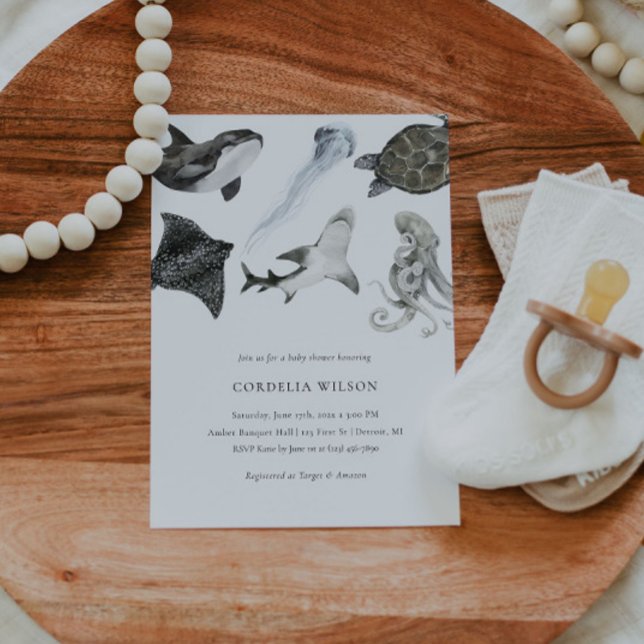 Convites Oceano Animal Invest Watercolor (Criador carregado)