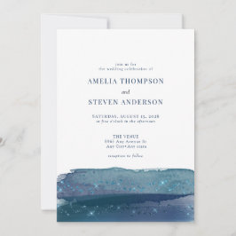 Convites Oceano em Aquarela | Casamento Azul-Marinho