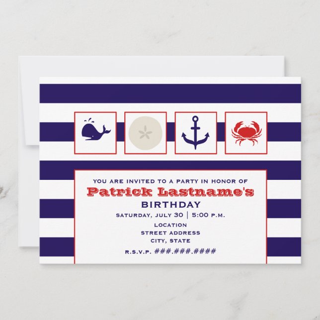 Convites Oceano/praia/festa de aniversário da navigação (Frente)