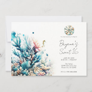 Convites Oceano Salpico Mar Coral Aquarela Doze Anos