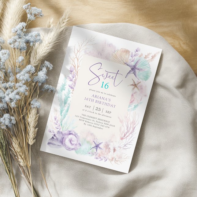 Convites Oceano sob o mar Sereia Doce 16 Aniversário (Criador carregado)