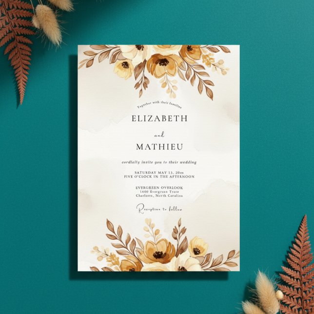 Convites Ochre Autumnal Painterly Wedding (Criador carregado)