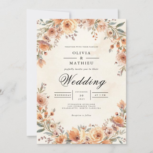 Convites Ochre Bloom Flourish Wedding (Frente)