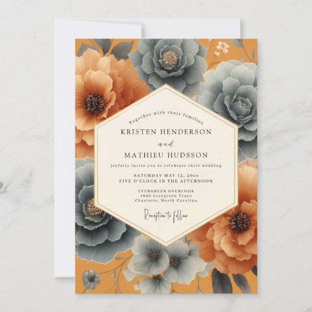 Convites Ochre Floral Elegance Wedding (Frente)
