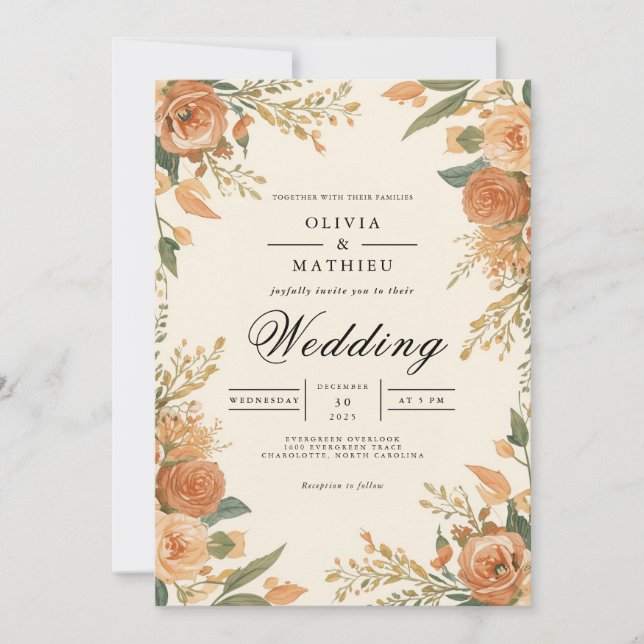 Convites Ochre Floral Flourish Wedding (Frente)
