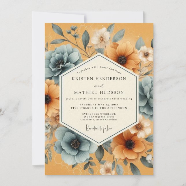 Convites Ochre Floral Whimsy Wedding (Frente)