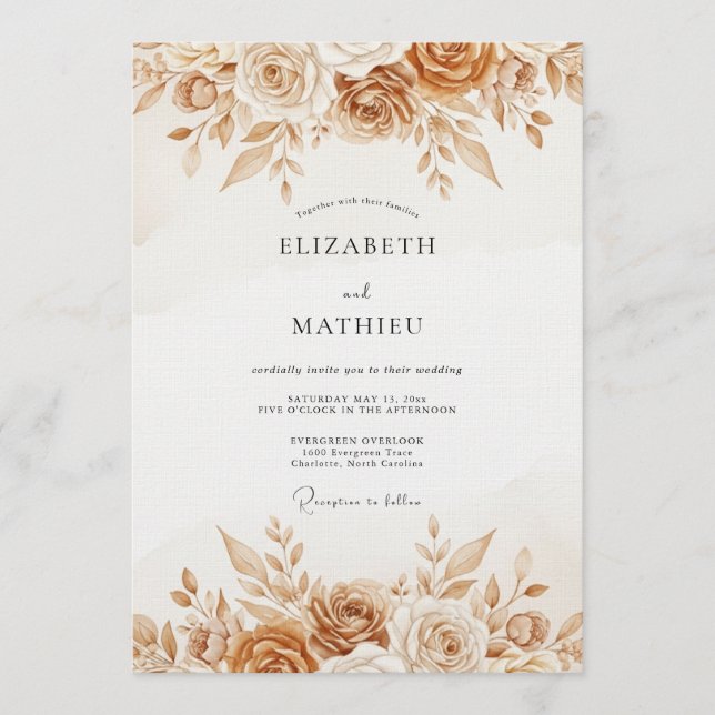 Convites Ochre Rustic Botanical Wedding (Frente)