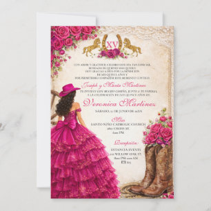 Convites Ocidental Floral Rosa Menina Princesa Doce 15 Anos