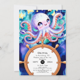 Convites Octopus de aquarela entonada Aniversário